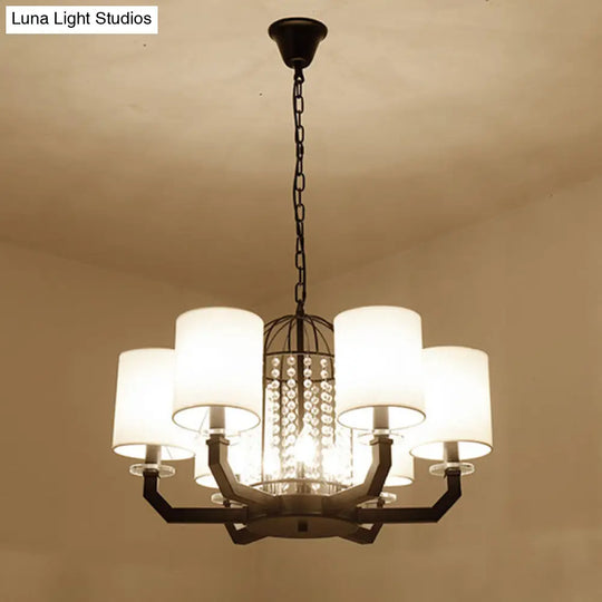 Minimalist Drum Crystal Chandelier - 9/12 Lights Pendant With White Fabric Shade 9 /