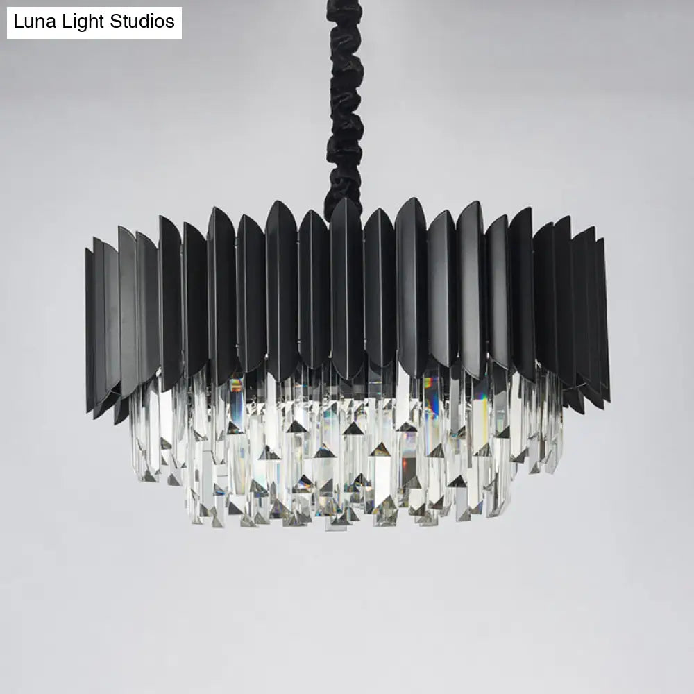 Modern Drum Crystal Prisms Chandelier - 4-Bulb Black Living Room Hanging Pendant Light