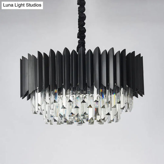 Modern Drum Crystal Prisms Chandelier With 4-Bulb Lighting Elegant Living Room Pendant Light In