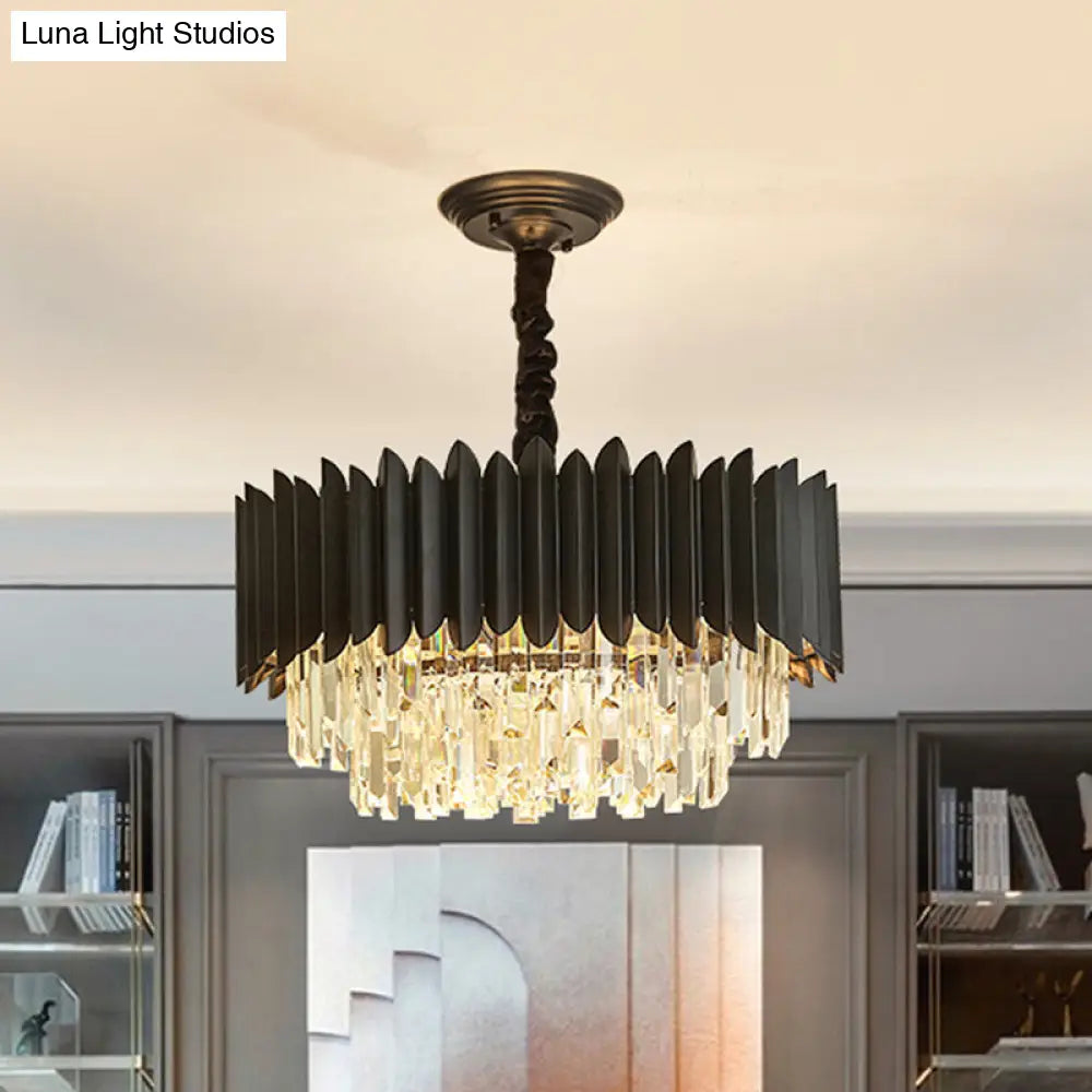 Modern Drum Crystal Prisms Chandelier With 4-Bulb Lighting Elegant Living Room Pendant Light In