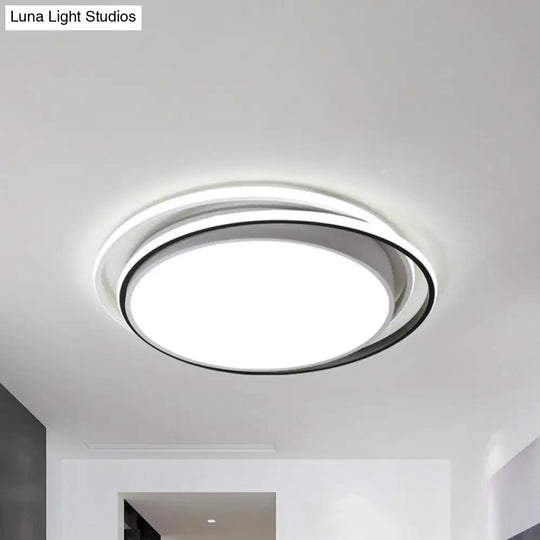 Modern Drum Flush Ceiling Light With Acrylic Diffuser - Integrated Led Black/White Ideal For Bedroom