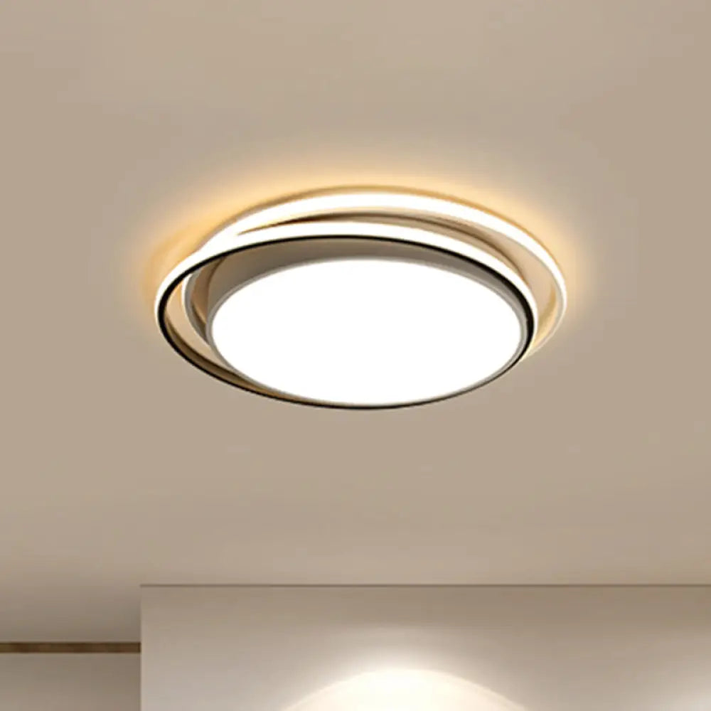 Modern Drum Flush Ceiling Light With Acrylic Diffuser - Integrated Led Black/White Ideal For