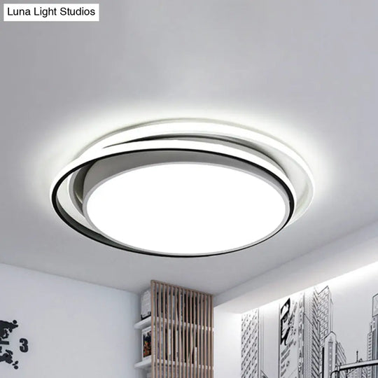 Modern Drum Flush Ceiling Light With Acrylic Diffuser - Integrated Led Black/White Ideal For