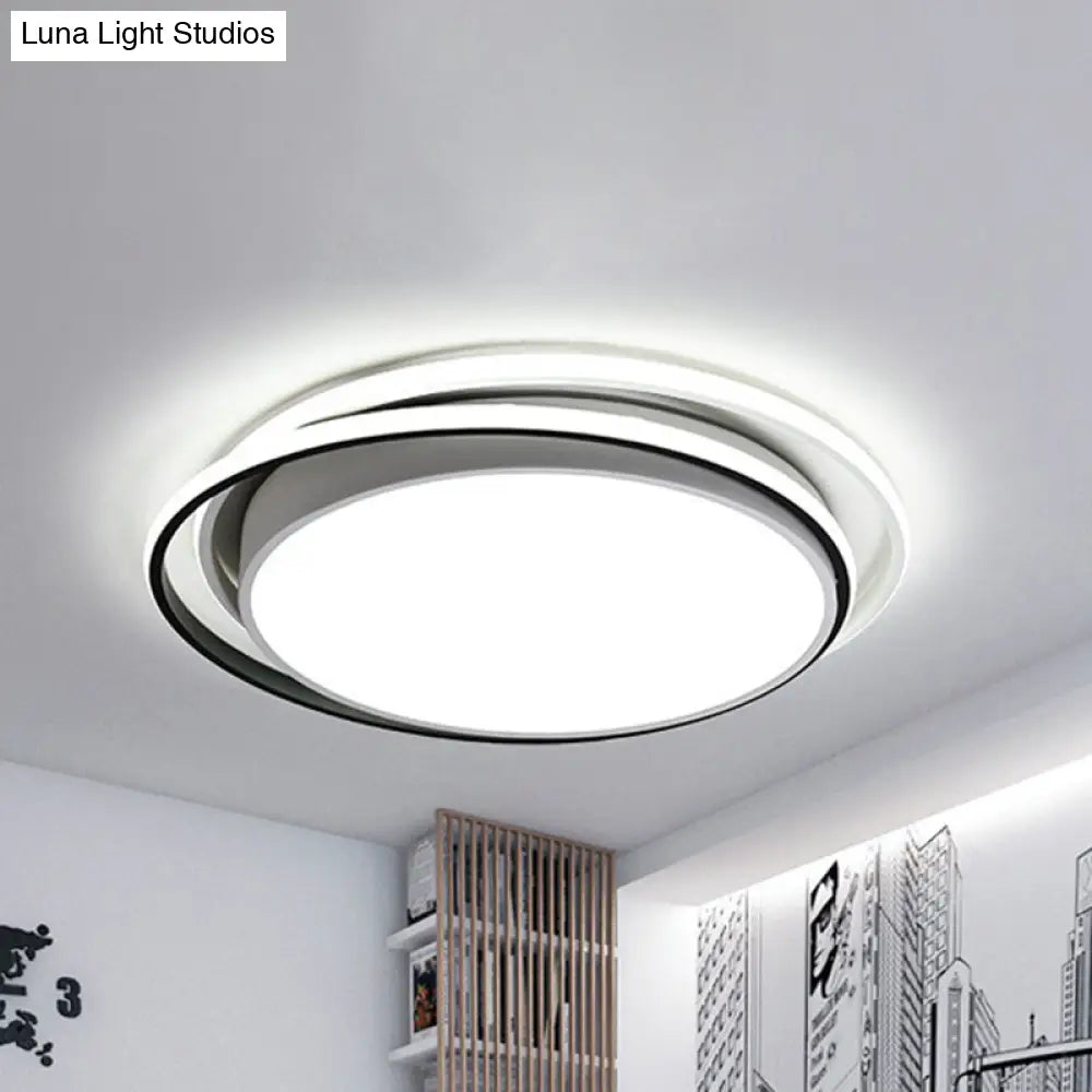 Modern Drum Flush Ceiling Light With Acrylic Diffuser - Integrated Led Black/White Ideal For Bedroom