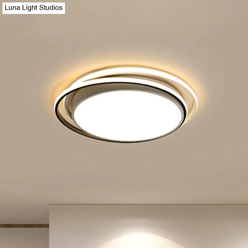 Modern Drum Flush Ceiling Light With Acrylic Diffuser - Integrated Led Black/White Ideal For Bedroom