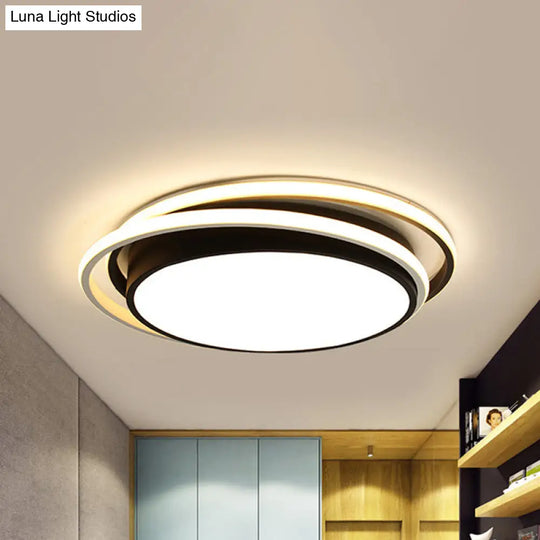 Modern Drum Flush Ceiling Light With Acrylic Diffuser - Integrated Led Black/White Ideal For