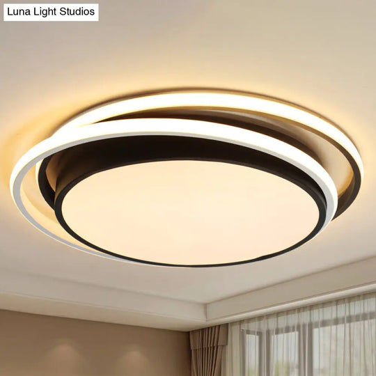 Modern Drum Flush Ceiling Light With Acrylic Diffuser - Integrated Led Black/White Ideal For Bedroom