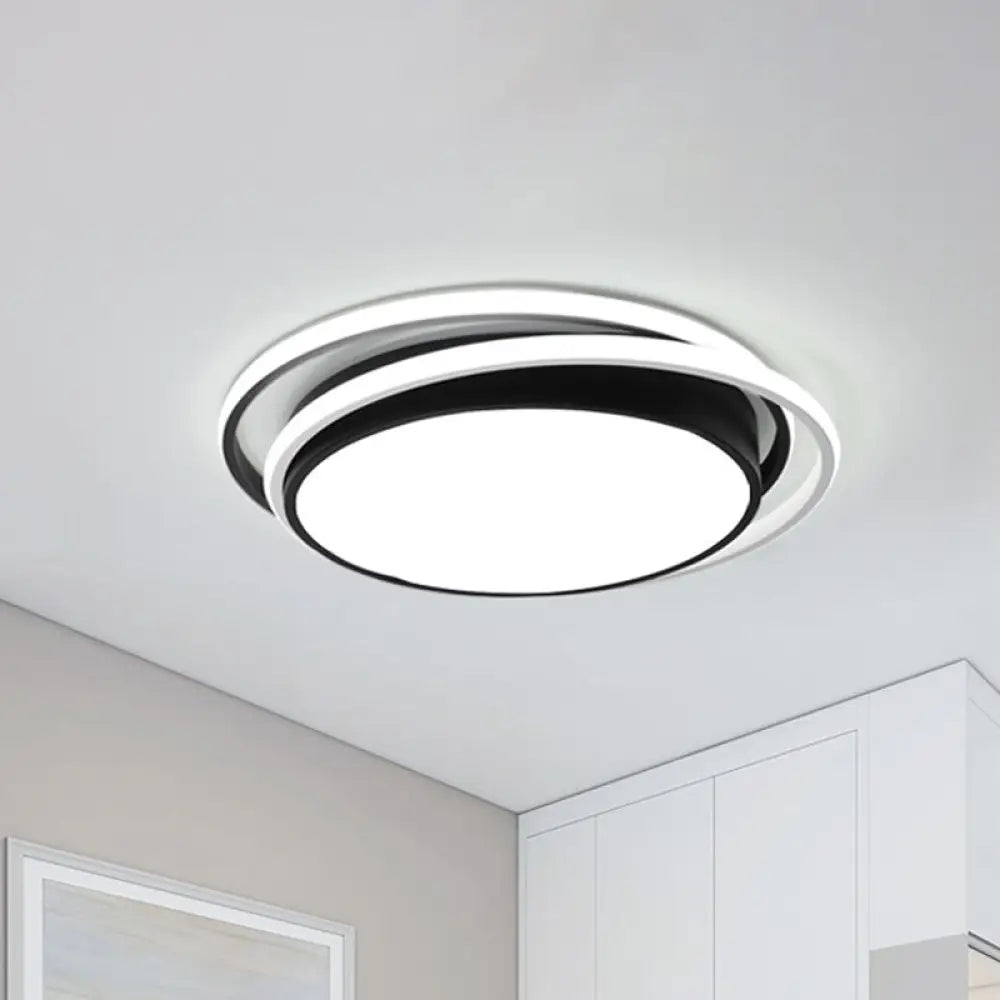 Modern Drum Flush Ceiling Light With Acrylic Diffuser - Integrated Led Black/White Ideal For