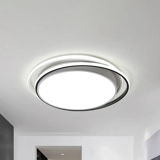 Modern Drum Flush Ceiling Light With Acrylic Diffuser - Integrated Led Black/White Ideal For