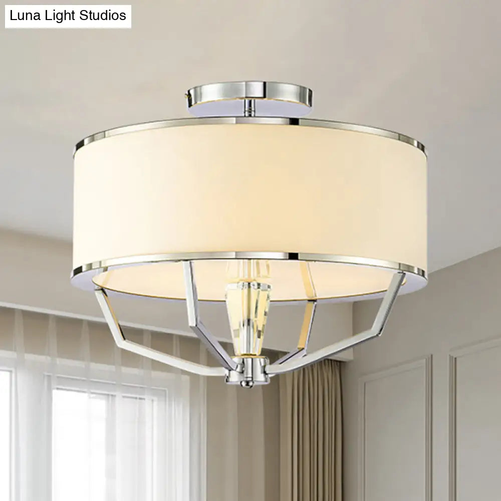 Modern Drum Flush Mount Ceiling Light 4/5 Lights Metal Ring With White Fabric Shade 19.5’/23.5’ W