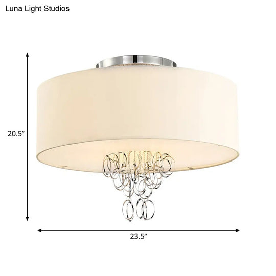Modern Drum Flush Mount Ceiling Light 4/5 Lights Metal Ring With White Fabric Shade 19.5’/23.5’ W