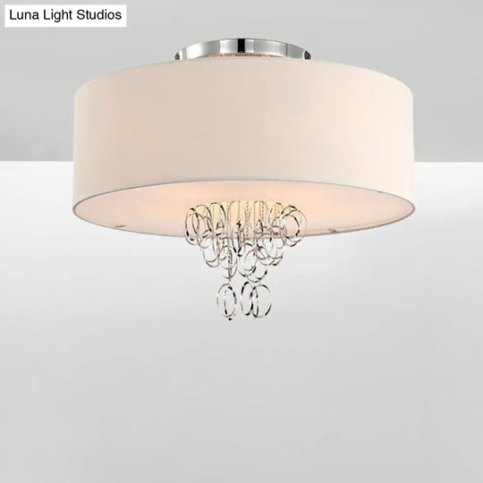 Modern Drum Flush Mount Ceiling Light 4/5 Lights Metal Ring With White Fabric Shade 19.5/23.5 W /
