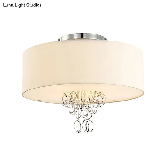 Modern Drum Flush Mount Ceiling Light 4/5 Lights Metal Ring With White Fabric Shade 19.5/23.5 W