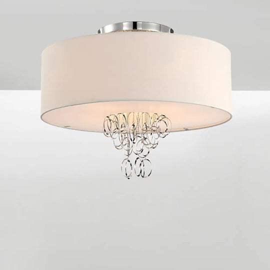 Modern Drum Flush Mount Ceiling Light 4/5 Lights Metal Ring With White Fabric Shade 19.5’/23.5’