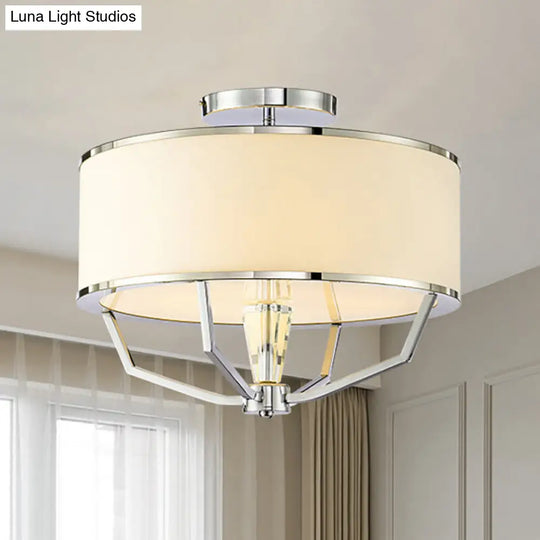 Modern Drum Flush Mount Ceiling Light 4/5 Lights Metal Ring With White Fabric Shade 19.5/23.5 W