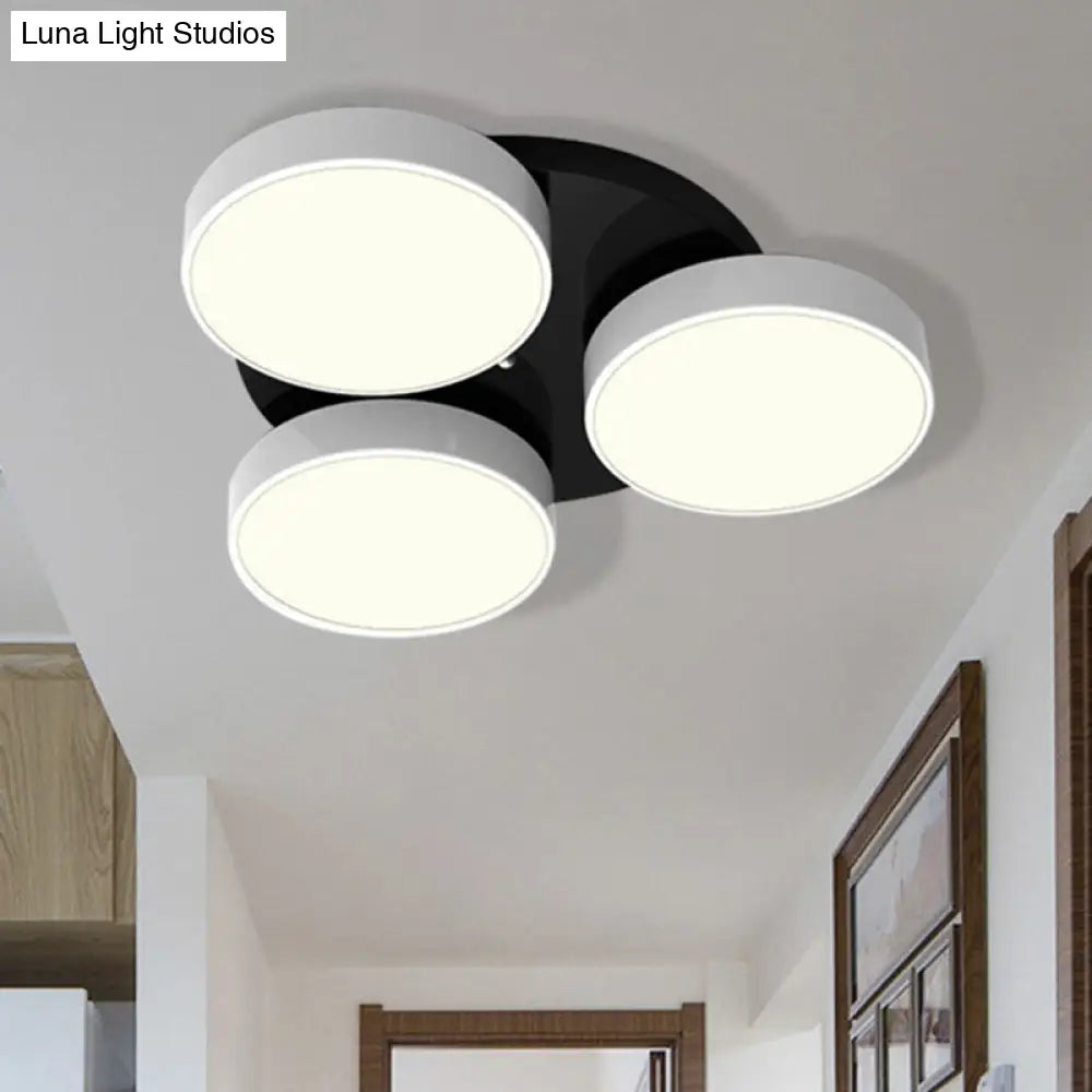 Modern Drum Flush Mount Light With Multiple Heads In Black/White For Study Room