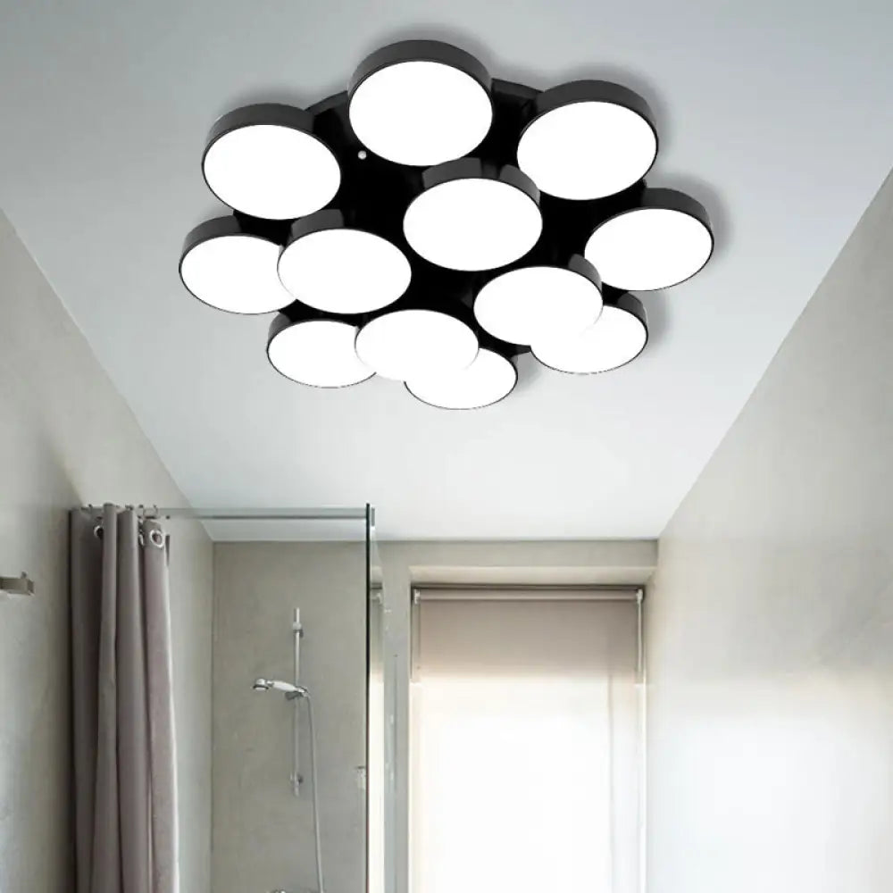 Modern Drum Flush Mount Light With Multiple Heads In Black/White For Study Room 12 / Black