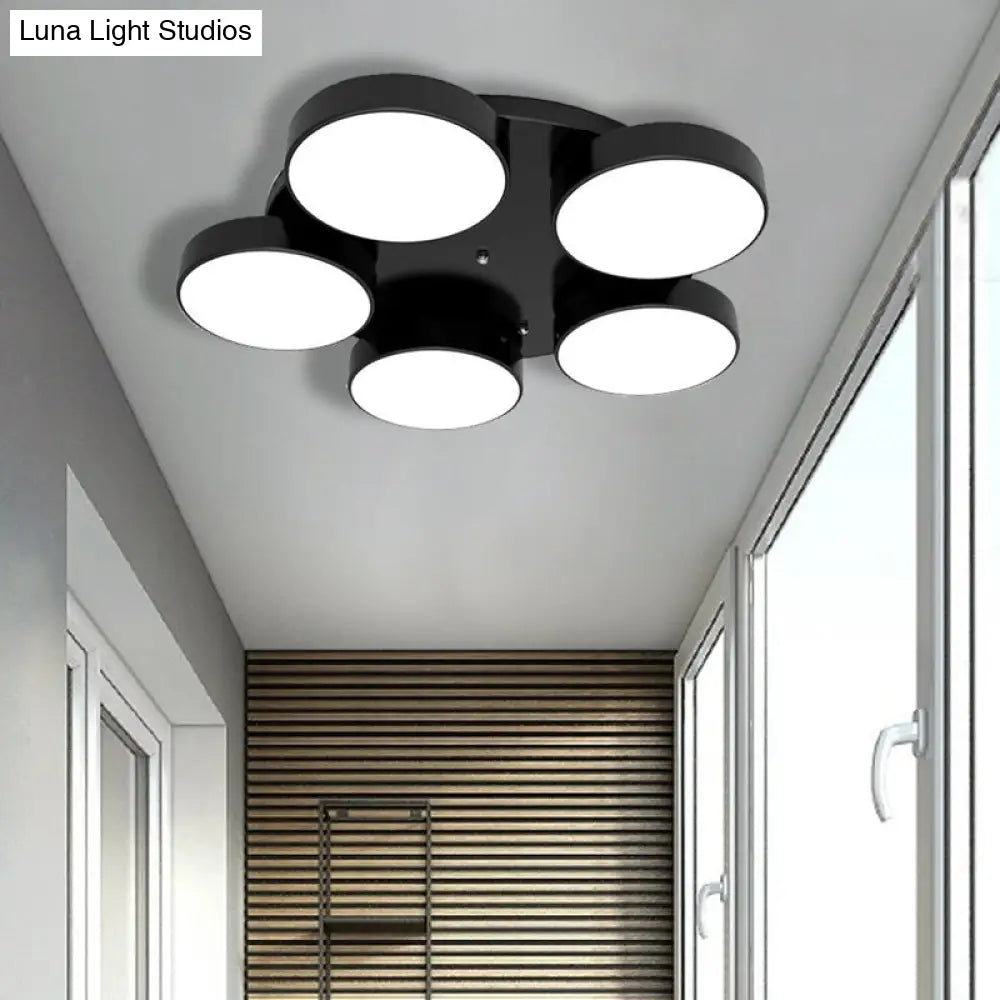 Modern Drum Flush Mount Light With Multiple Heads In Black/White For Study Room 5 / Black