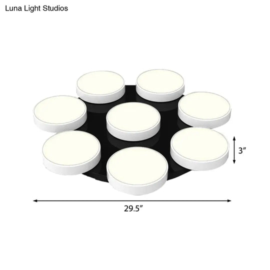 Modern Drum Flush Mount Light With Multiple Heads In Black/White For Study Room