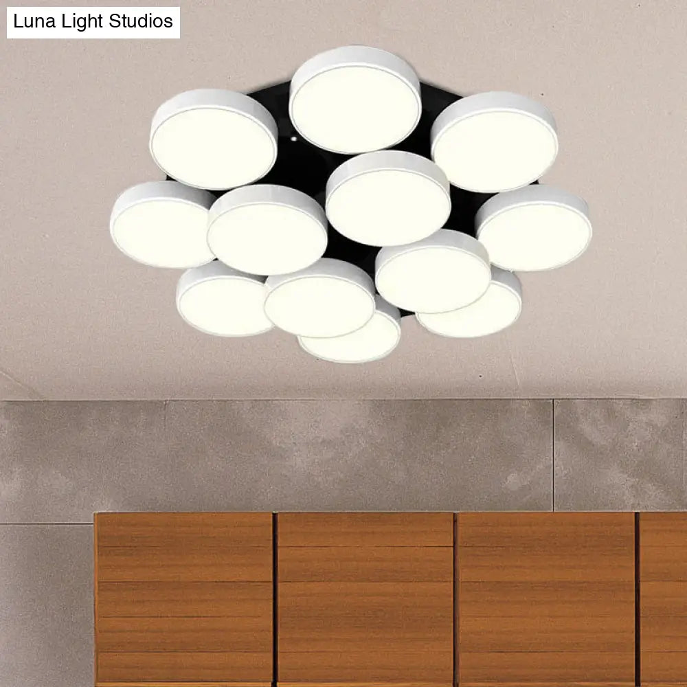 Modern Drum Flush Mount Light With Multiple Heads In Black/White For Study Room