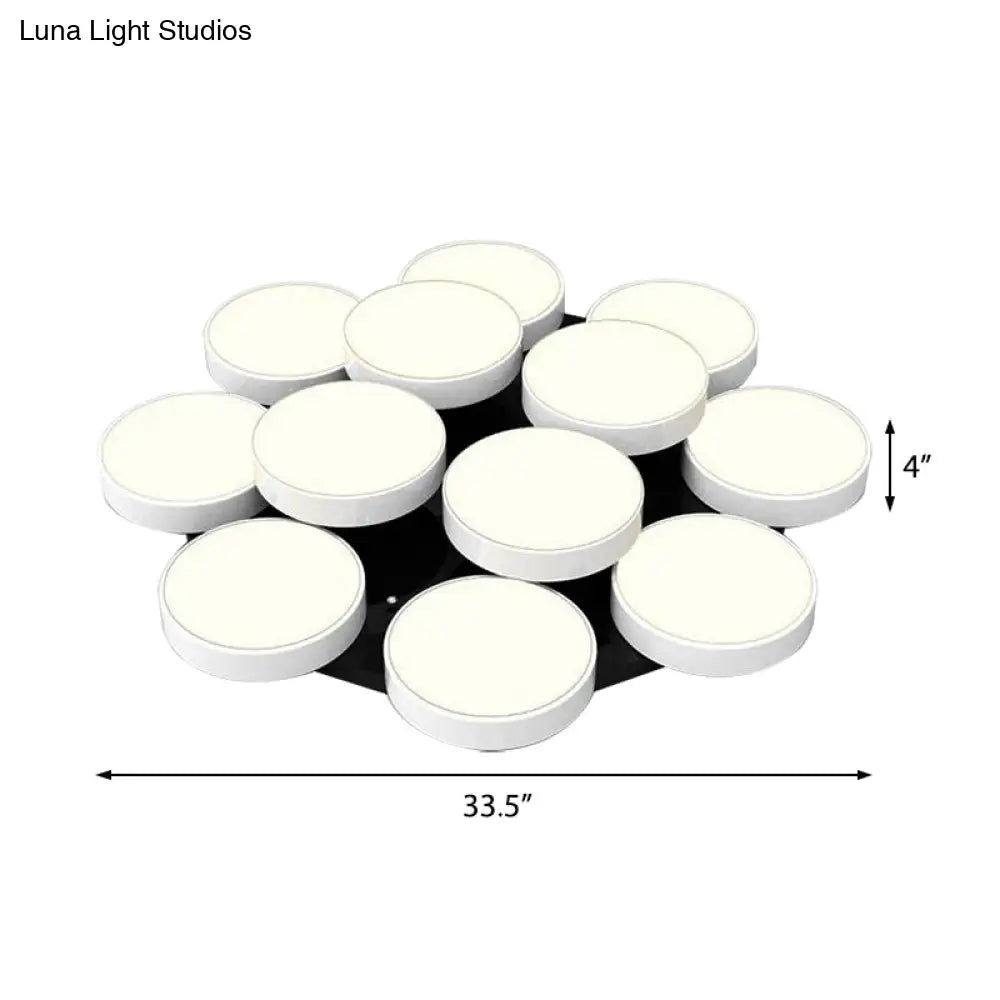 Modern Drum Flush Mount Light With Multiple Heads In Black/White For Study Room