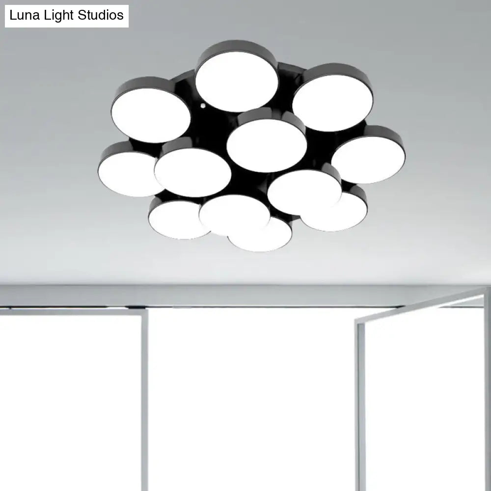 Modern Drum Flush Mount Light With Multiple Heads In Black/White For Study Room