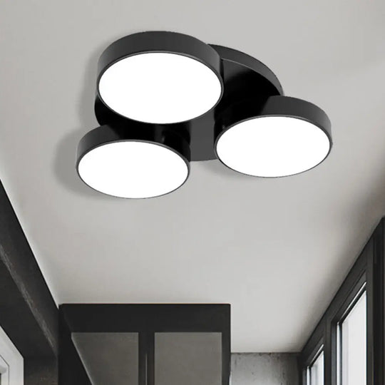 Modern Drum Flush Mount Light With Multiple Heads In Black/White For Study Room 3 / Black