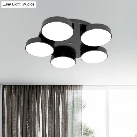 Modern Drum Flush Mount Light With Multiple Heads In Black/White For Study Room