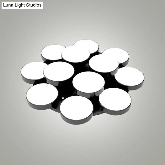 Modern Drum Flush Mount Light With Multiple Heads In Black/White For Study Room