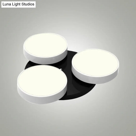 Modern Drum Flush Mount Light With Multiple Heads In Black/White For Study Room