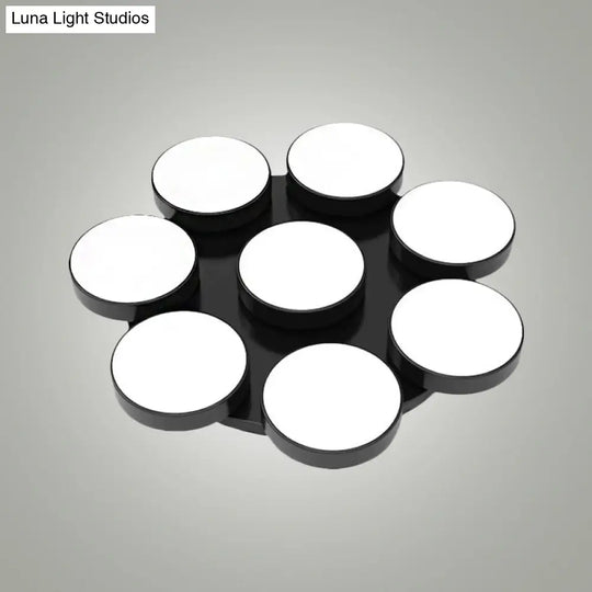 Modern Drum Flush Mount Light With Multiple Heads In Black/White For Study Room