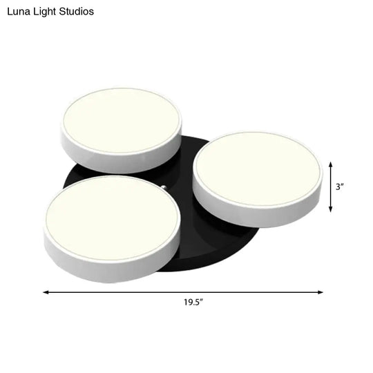 Modern Drum Flush Mount Light With Multiple Heads In Black/White For Study Room