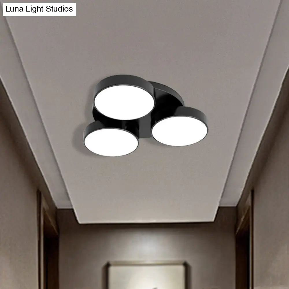 Modern Drum Flush Mount Light With Multiple Heads In Black/White For Study Room