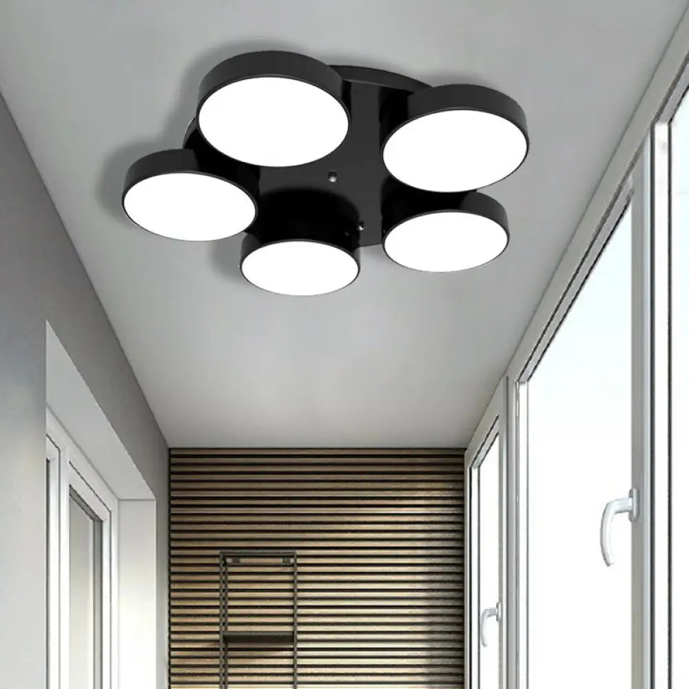 Modern Drum Flush Mount Light With Multiple Heads In Black/White For Study Room 5 / Black