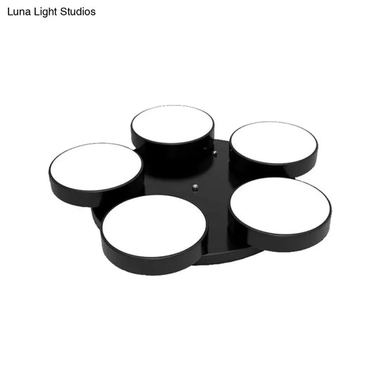 Modern Drum Flush Mount Light With Multiple Heads In Black/White For Study Room