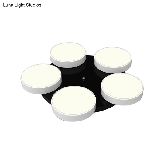 Modern Drum Flush Mount Light With Multiple Heads In Black/White For Study Room