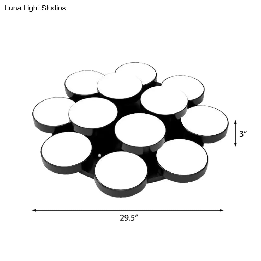 Modern Drum Flush Mount Light With Multiple Heads In Black/White For Study Room