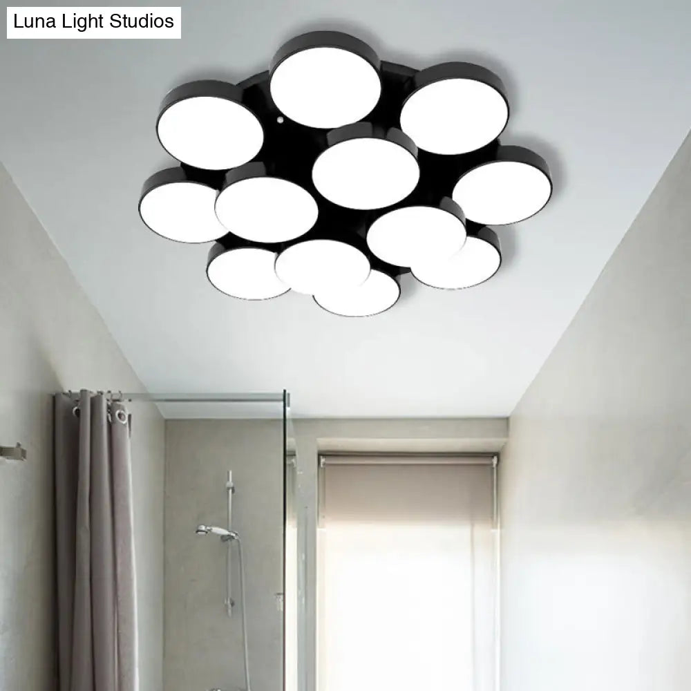 Modern Drum Flush Mount Light With Multiple Heads In Black/White For Study Room 12 / Black