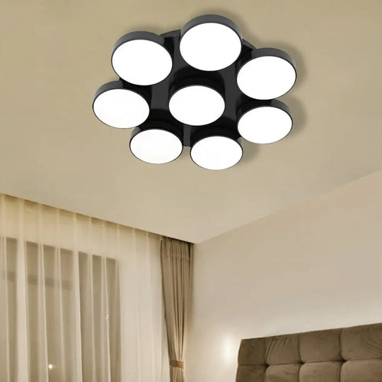 Modern Drum Flush Mount Light With Multiple Heads In Black/White For Study Room 8 / Black