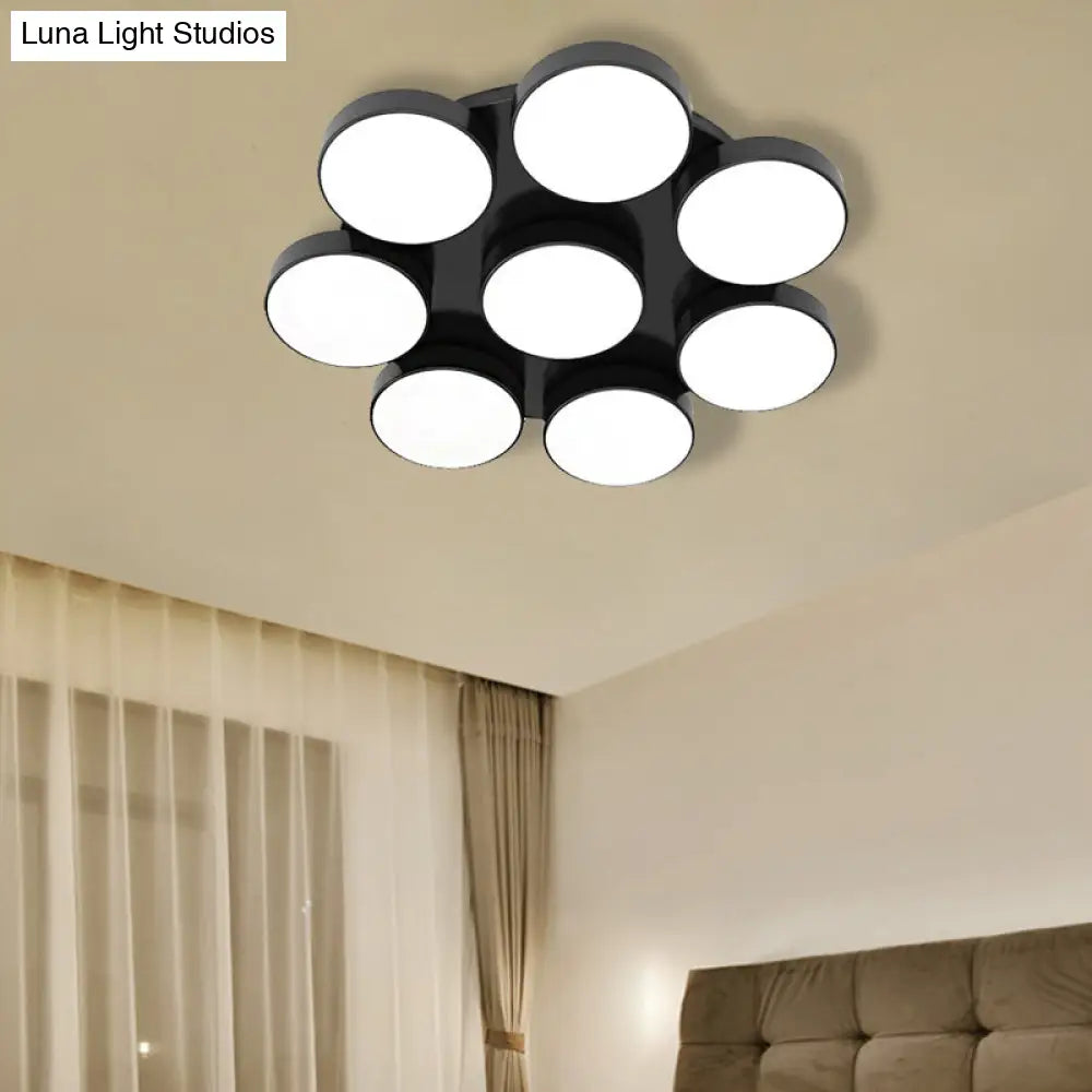 Modern Drum Flush Mount Light With Multiple Heads In Black/White For Study Room 8 / Black