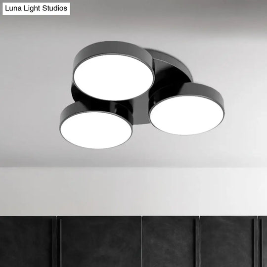 Modern Drum Flush Mount Light With Multiple Heads In Black/White For Study Room