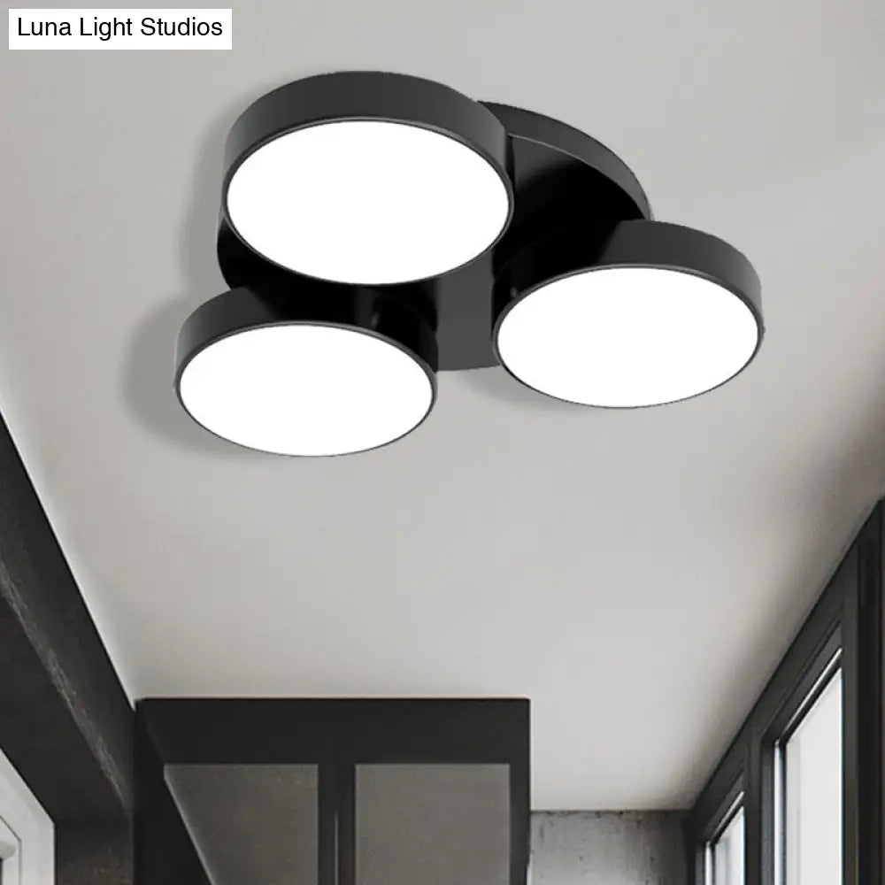 Modern Drum Flush Mount Light With Multiple Heads In Black/White For Study Room 3 / Black