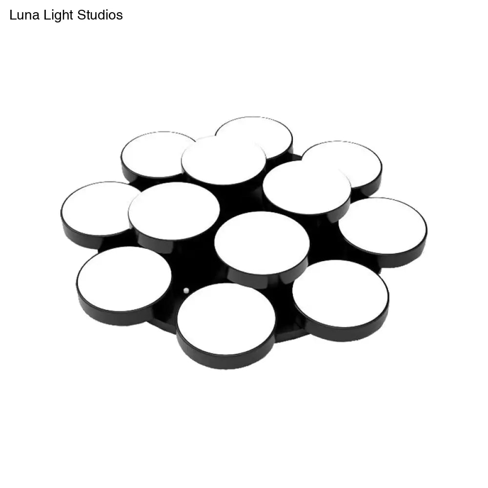 Modern Drum Flush Mount Light With Multiple Heads In Black/White For Study Room