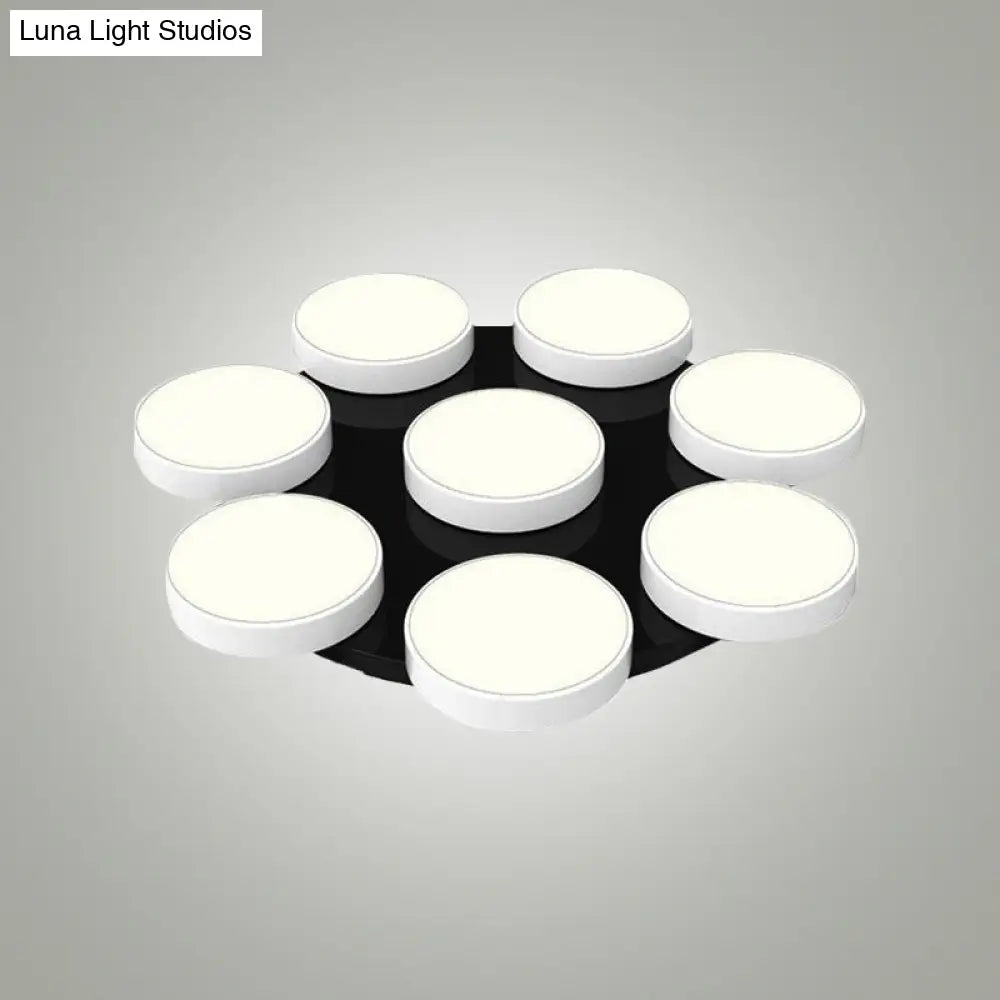 Modern Drum Flush Mount Light With Multiple Heads In Black/White For Study Room