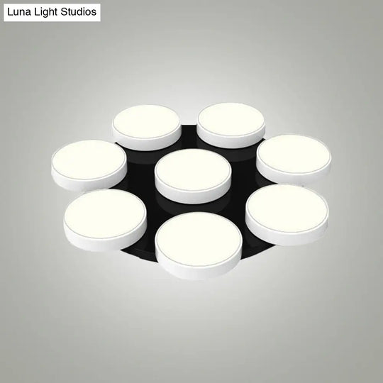 Modern Drum Flush Mount Light With Multiple Heads In Black/White For Study Room