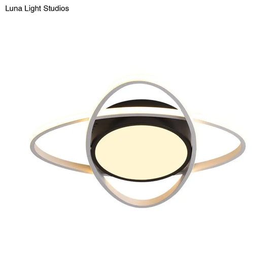 Modern Drum Flush Mount Lighting: Acrylic Led Fixture In Black/White With Cross Ring 20.5’/28’ Width