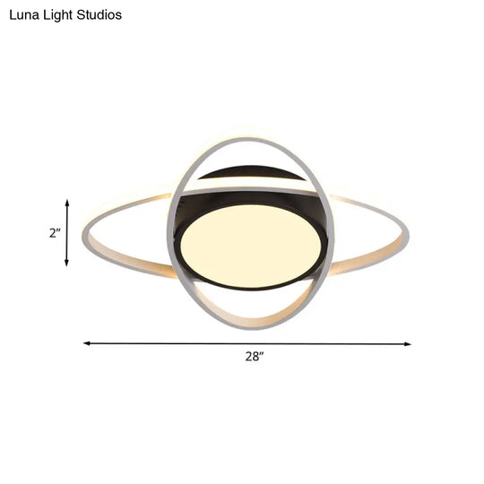 Modern Drum Flush Mount Lighting: Acrylic Led Fixture In Black/White With Cross Ring 20.5’/28’ Width