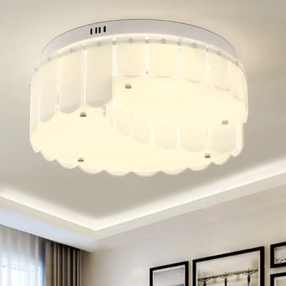 Modern Drum Flush Mount With Multi White Glass Lights For Living Room Ceiling