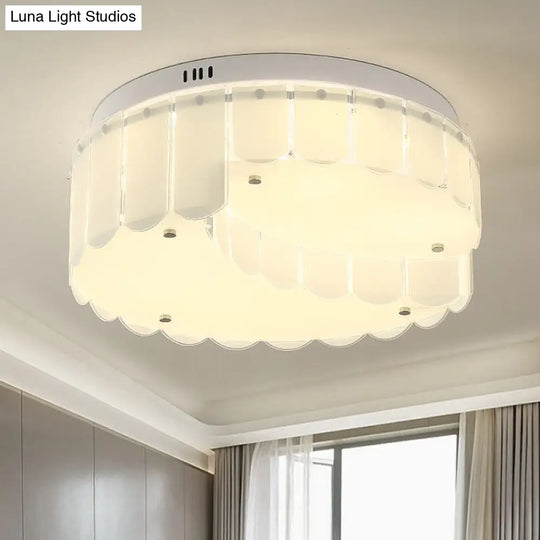 Modern Drum Flush Mount With Multi White Glass Lights For Living Room Ceiling