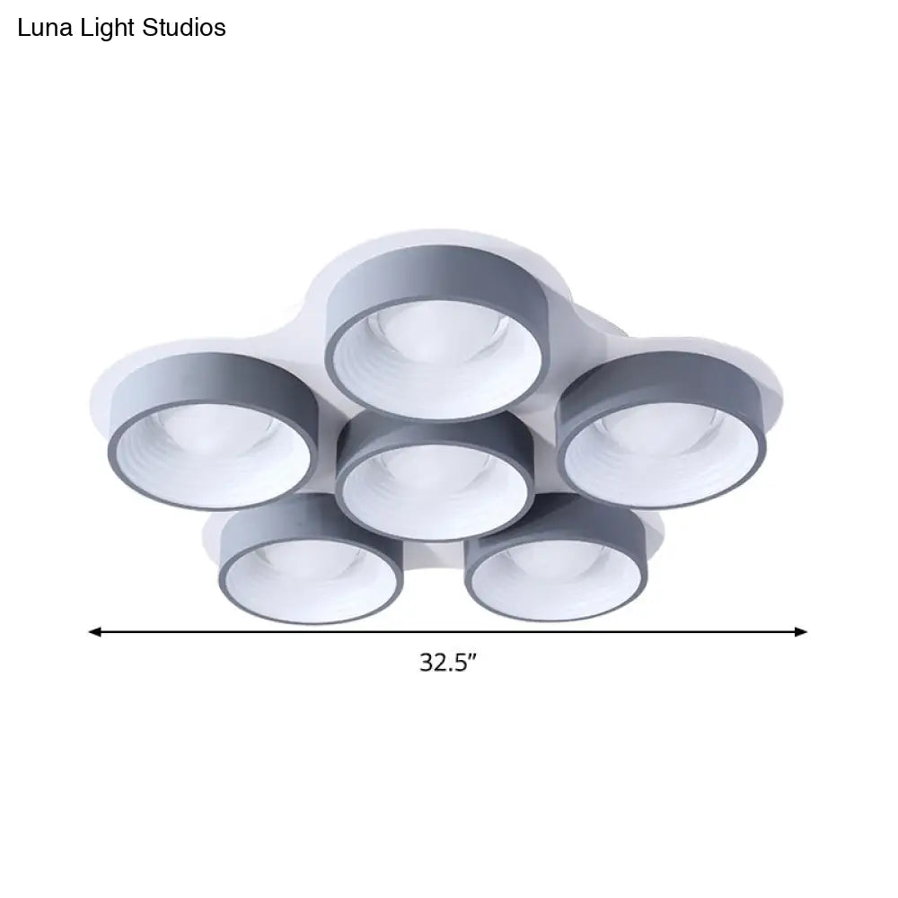 Modern Drum Led Ceiling Lamp - 4/6 Lights Metal 21.5/32.5 W Grey Bedroom Flush Mount Lighting